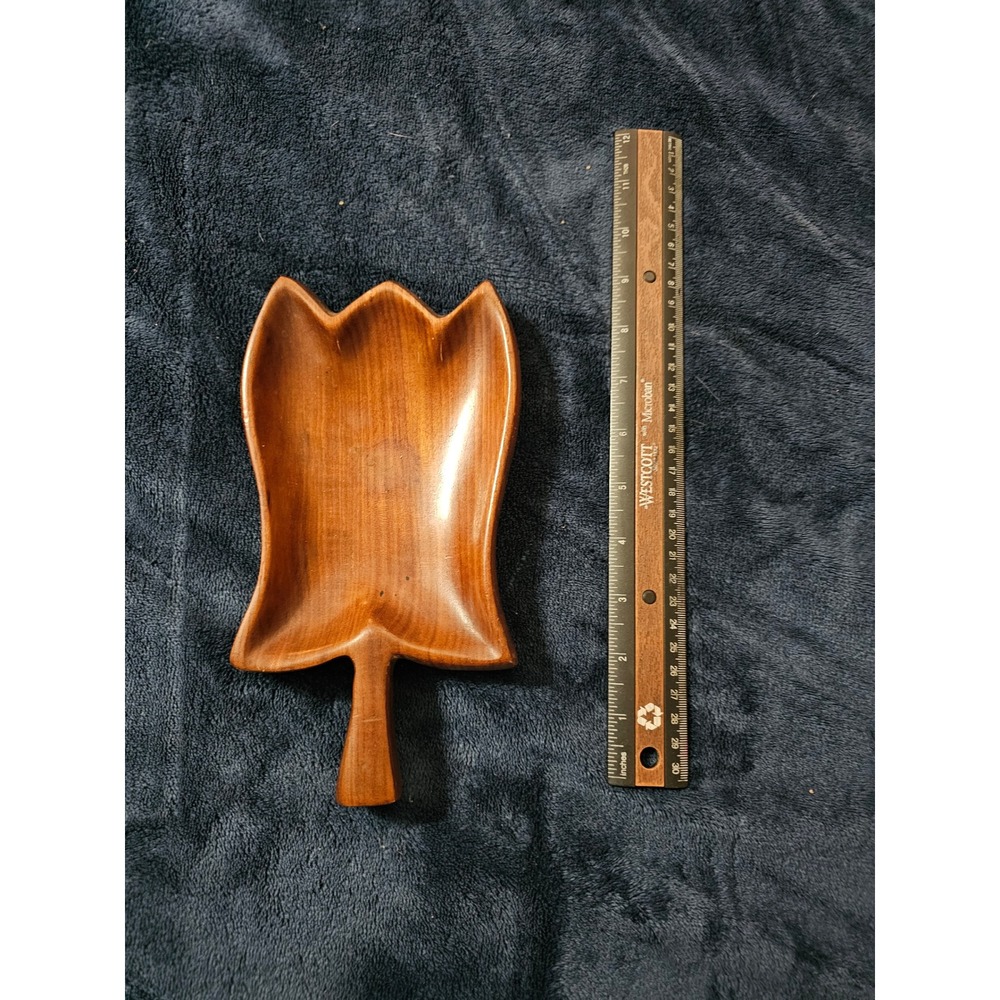vintage monkey pod wood leaf-shaped tray or shallow bowl hand-carved in Haiti
